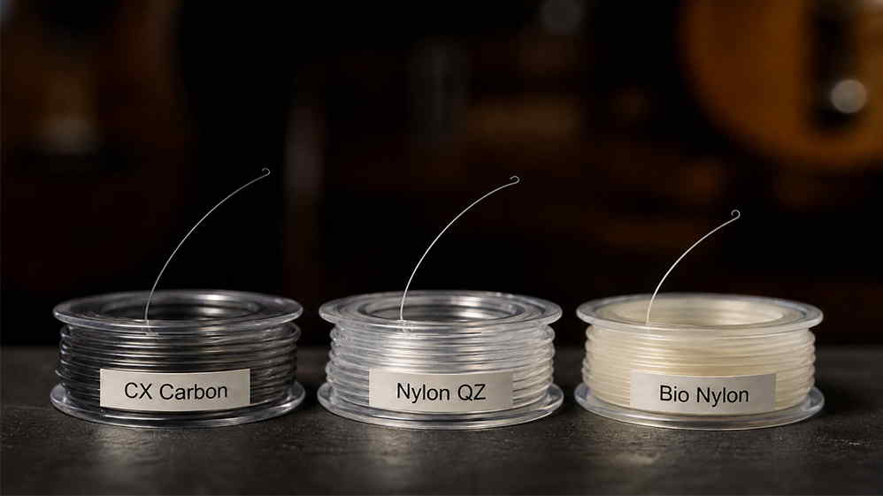 Visualisierung der Knobloch Diskant Materialien: CX Carbon, QZ Nylon, Bio Nylon Nahaufnahme
