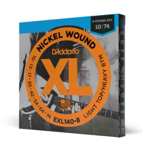 D'Addario 8-String, Light Top/Heavy Bottom, 10-74 XL Nickel Strings for Electric Guitar
