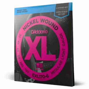 D'Addario XL Nickel, 6-String, Light, 32-130, Long Scale Strings for Electric Bass Guitar