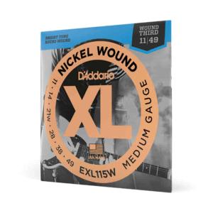 D'Addario Medium/Blues-Jazz Rock, Wound 3rd, 11-49 XL Nickel Strings for Electric Guitar