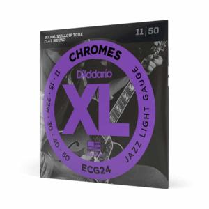D'Addario Flat Wound, Jazz Light, 11-50, XL Chromes Strings for Electric Guitar